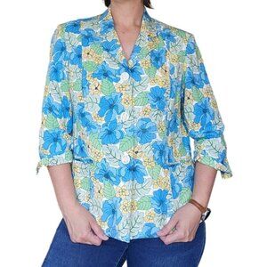 Vintage y2k Norton McNaughton Bright Floral Linen Blend Summer Jacket Size 16